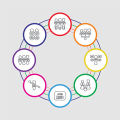 8 colorful stroke icons set included analysis, candidates, skills, job search, scale, skills, teamwork, skills