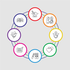 8 colorful stroke icons set included open book, don quixote, typewriter, books, love, long john silver, romeo and juliet, three musketeers