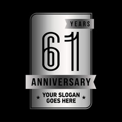 61 years anniversary design template. Sixty-one years celebration logo. Vector and illustration.