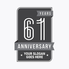 61 years anniversary design template. Sixty-one years celebration logo. Vector and illustration.