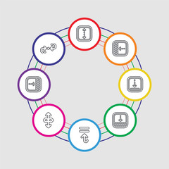 8 colorful stroke icons set included cycle, drag, resize, upward, drag, downward, drag, double arrow