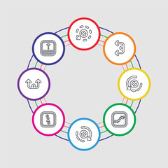8 colorful stroke icons set included drag, upward, cycle, orbit, cycle, orbit, cycle, orbit