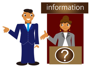 情報交換する男性と女性スタッフ