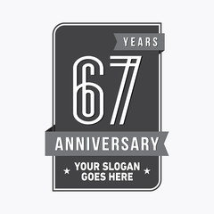 67 years anniversary design template. Sixty-seven years celebration logo. Vector and illustration.