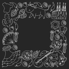 Spain vector pattern. Spanish traditional symbols and objects.