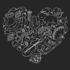 Spain vector pattern. Spanish traditional symbols and objects.