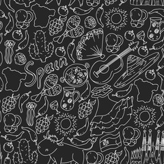 Spain vector pattern. Spanish traditional symbols and objects.