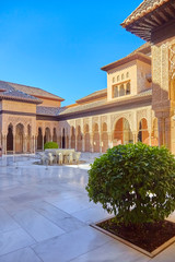 Fototapeta na wymiar Famous courtyard in the Alhambra with lion court. (Granada, Spain)