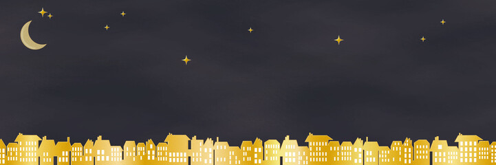 月夜、星を見る街 、背景イラスト © NoriOri_R_eorika