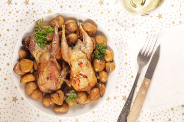 baked quail with chestnut- festive dish