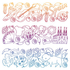 Spain vector pattern. Spanish traditional symbols and objects.