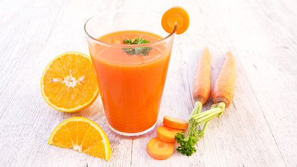 detox cocktail, diet carrot juice, top view