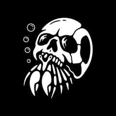 HERMIT CRAB WITH SKULL WHITE BLACK BACKGROUND