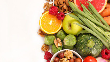 assorted of fruit and vegetable on white background