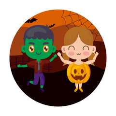 cute children disguised with icons halloween