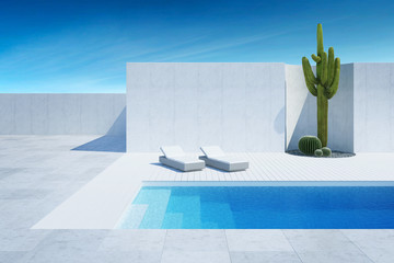 luxury modern backyard with a swimming pool - obrazy, fototapety, plakaty