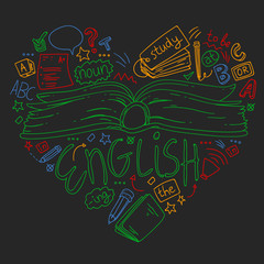Language school for adult, kids. English courses, class.