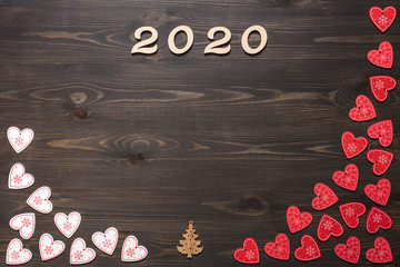 Happy New card with wooden background