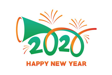 Happy New Year 2020 logo text design. Brochure design template, card, banner. Vector illustration. Isolated on white background.