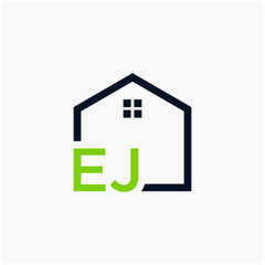 letter EJ Line House Real Estate Logo. home initial E W concept. Construction logo template, Home and Real Estate icon. Housing Complex Simple Vector Log