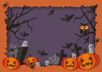 Horrible and scary paper cut background and template for Halloween.