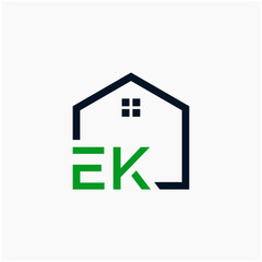 letter EK Line House Real Estate Logo. home initial E K concept. Construction logo template, Home and Real Estate icon. Housing Complex Simple Vector Log