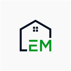 letter EM Line House Real Estate Logo. home initial E M concept. Construction logo template, Home and Real Estate icon. Housing Complex Simple Vector Log