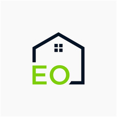 letter EO Line House Real Estate Logo. home initial E O concept. Construction logo template, Home and Real Estate icon. Housing Complex Simple Vector Log