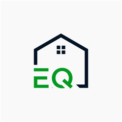 letter EQ Line House Real Estate Logo. home initial E Q concept. Construction logo template, Home and Real Estate icon. Housing Complex Simple Vector Log