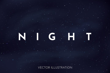 Vector realistic illustration. Night cosmic sky. Wallpaper. Template for website or game design. Abstract banner. Dark starry background with copy space for text. Milky Way. Minimalistic style. Nebula