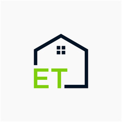 letter ET Line House Real Estate Logo. home initial E T concept. Construction logo template, Home and Real Estate icon. Housing Complex Simple Vector Log