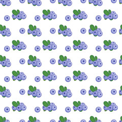 Vector cartoon seamless pattern. Food theme. Cute blueberries with leaves. Perfect for wallpaper, paper, background, textures, ornament