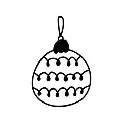 Christmas ball hand drawn, christmas bauble vector black icon isolated