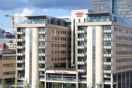 OSLO, NORWAY - AUGUST 2, 2015: Thon Hotel in Oslo. Thon Hotels group has over 50 hotels in Norway, Belgium and Netherlands.