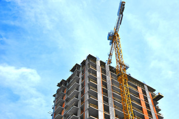 Crane and highrise construction site