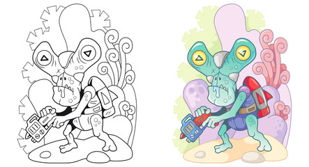 cute cartoon alien from outer space, funny illustration