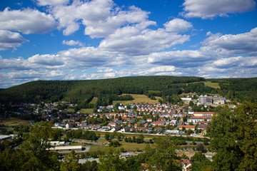 Fototapeta na wymiar Mountain view of the city, in Germany. Walk through the Castle grounds