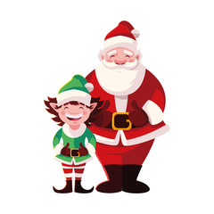 Obraz premium santa claus and elf with hat on white background