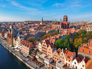 Obraz premium Aerial view of the old town in Gdansk with beautiful architecture, Poland