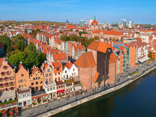 Obraz premium Aerial view of the old town in Gdansk with beautiful architecture, Poland