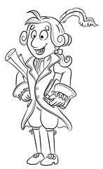 Mann in historischer Kleidung mit Buch und Papier - Vektor-Illustration