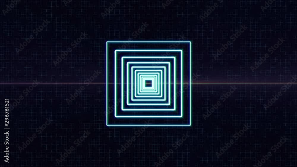 Aufkleber Square Neon Tunnel Flying Through Target 4K Footage Background. Glow Spectrum Fluorescent Geometric Loop Frame Animation.