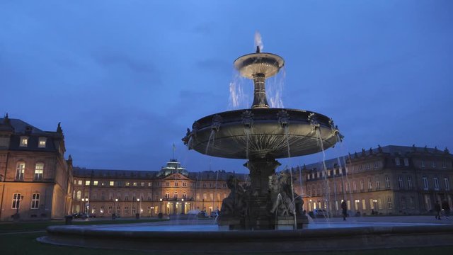 Illuminated Fountain at the New Palace, Neues Schloss, in Stuttgart, Germany