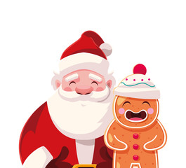 santa claus with gingerbread man on white background