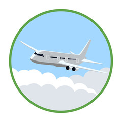 Airplane in sky flat illustration