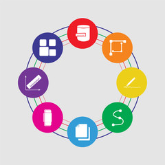 8 colorful round icons set included array, measure, erase, copy, spline, edit,  , measure