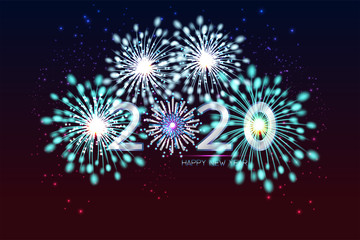 New Year 2020, fireworks background with copy space. illustration vector.	