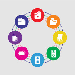 8 colorful round icons set included clip, adjust, wipe, group, group, layer, folder, folder