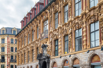 LILLE, FRANCE - October 11, 2019: antique building view in Old Town Lille, France