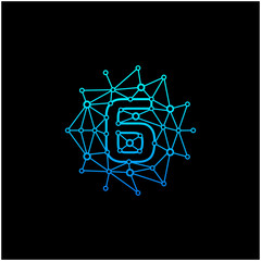 Number 6 Logo Design Template. Technology Digital logo . negative space, line, chip, concept. network icon, connect concept - Vector